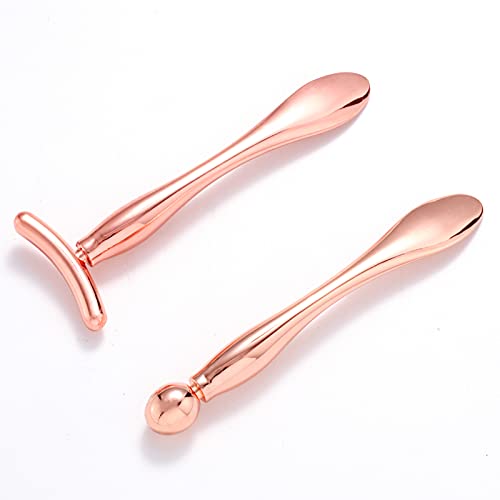Kmbop 2PCS Metal Eye Cream Applicator Wand Stick, Massager Tool for Facial Massage,Promote Absorption,Reduce Puffiness,Anti-Wrinkles,Skin Firming and Lifting (Rose gold)