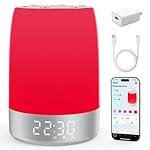 Smart Red Light Therapy Lamp & Sleep Sound Machine for Bedroom with Alarm Clock, Night Light with App Control, 5-Level Red Light (620–690nm), 32 White Noises, Custom Timer, 2600mAh Battery（Large）