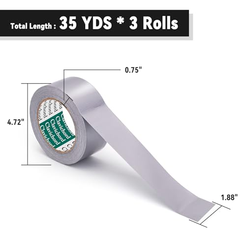 Image of CLAVICHORD Duct Tape Heavy Duty Waterproof - 3 Rolls Total 105 YDS Silver Duct Tape No Residue Tear by Hand Strong Adhesive for Indoor Outfoor Home Repairs