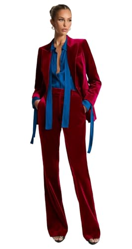 Velvet Suits for Women 2 Piece Peak Lapel Womens Suit Winter Elegant Women Suits 2 Piece Set for Party Prom