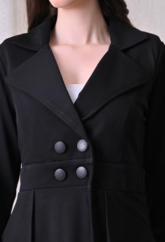 Image of Women's A-Line Long Blazer Dress | Cotton Blend Formal Office Wear Jacket Dress | Double Button Lapel Collar Long Coat | Casual, Business, Party & Winter Wear | Black & Purple