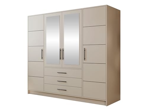 Drehtürenschrank Bado 4D, Kleiderschrank mit Spiegel, Schubladen und Spiegeltüren, Elegantes Schlafzimmer...
