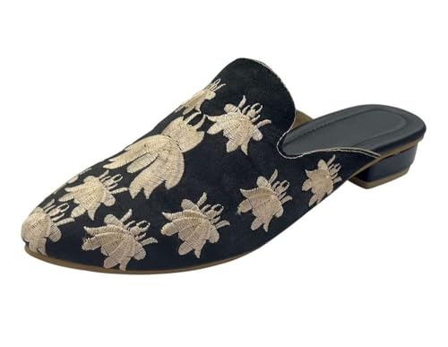 Women's Ethnic Back Open Mules – Handmade Indian Slip-On Juttis | Embroidered Boho Flats | Comfortable Backless Traditional Shoes for Wedding, Office & Everyday Wear