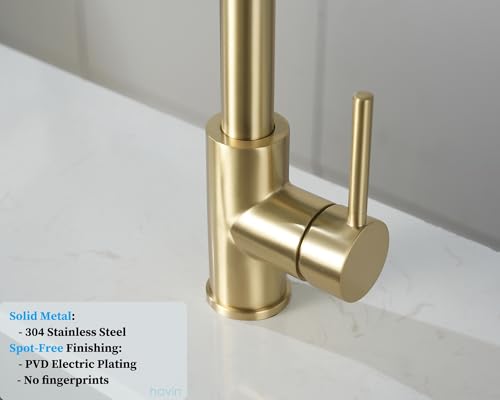 Image of Havin Gold Kitchen Faucet,High Arc Stainless Steel Material,with Pull Down Kitchen Sprayer,cUPC Cartridge,Without Deck Plate,Updating with Spare Sprayer and Soap Dispenser,Brushed Gold