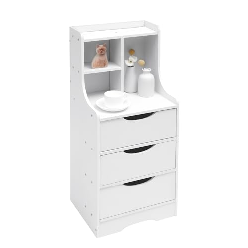 White Vertical Bedside Cabinet with 3 Drawers