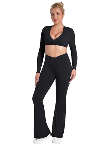 Image of Sunzel Flare Leggings, Crossover Yoga Pants with Tummy Control, High-Waisted and Wide Leg