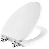 Mayfair Bennett Toilet Seat with Chrome Hinges, Slow Close Wood Seat, Secure Metal Hinges, Easy Install, Made in USA, Elongated, White