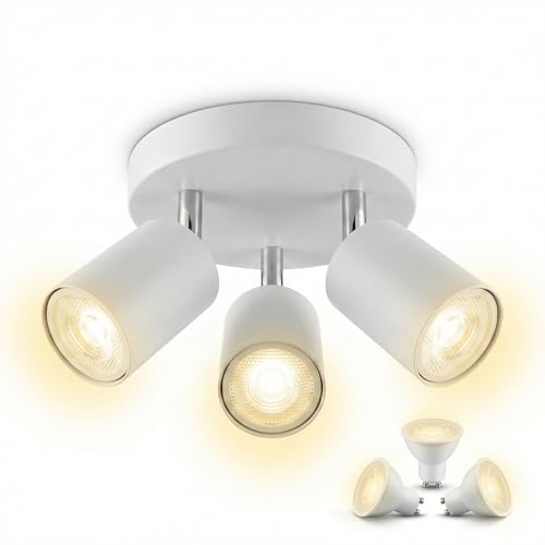 Plafonnier 3 spots orientables avec ampoules GU10 5W incluses blanc chaud