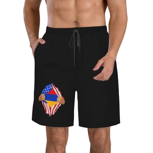 Hand Tear Flag of Armenia Mens Swim Trunks Quick Dry Swim Board Shorts Casual Beach Shorts