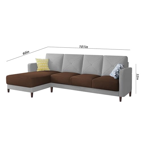 Image of Baloney LHS 6 Seater L Shape Sofa Set for Living Room (Brown Grey Fabric) Premium Fabric Sofa
