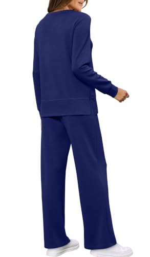 Image of WIHOLL Women's 2 Piece Lounge Sets Sweatshirt Casual Travel Outfits Fashion Wide Leg Tracksuit Cozy Sweatsuits