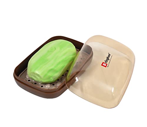 Image of Bringhom Soap Case Holder Box with Transparent Lid and Strainer Tray for Home, Kitchen, Bathroom, Washbasin (Assorted Colour, Plastic) (1)