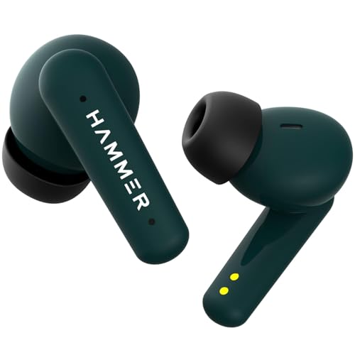 Image of HAMMER Airflow Plus TWS Earbuds with Bluetooth 5.1, Smart Touch Control, Type-C Charging, IPX4 Rated SweatProof, Stereo Sound, Upto 23 Hours Playback, Noise Isolation (Emerald Green)