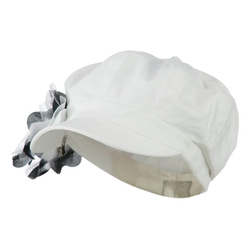 Ss/Hat Flower Ribbon Trim Newsboy Cap - White Osfm #TOP3