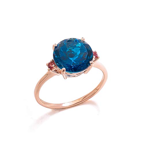 YoTreasure 3.90 ct. t.w. London Blue Topaz & Pink Tourmaline 10kt Rose Gold Ring