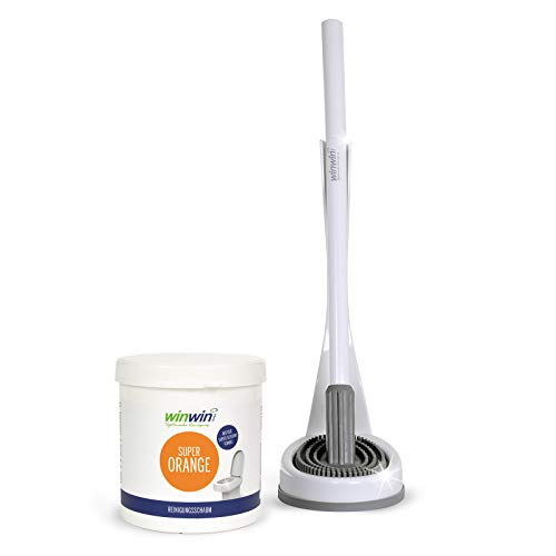 winwinCLEAN Set: WC-Cleaner I Toilettenbürste Klobürste mit antibakteriellem Bürstenkopf I Tropffreie WC Bürste für effektive Reinigung bis unter den Rand | inkl. WC Bürstengarnitur | Weiß/Grau