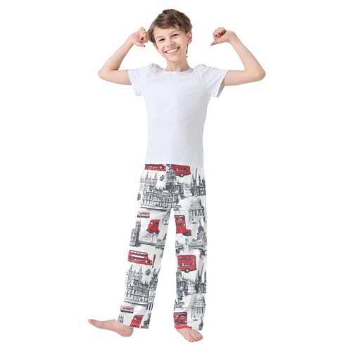 London Bridge Big Ben Boys Long Pants Soft Trousers Elastic Waist Kids Lounge Bottoms with Pockets S-XL2