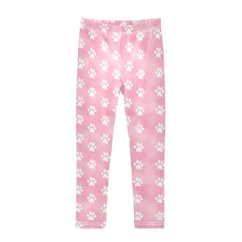 senya Girls Printed Leggings Yoga Pants Dog Claw with Pink Watercolor Background Pattern for Kids in 4t to 10 Years, 4T
