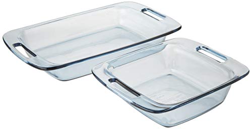 Pyrex SYNCHKG099487 2 Piece Easy Grab Atlantic Blue Value Pack Includes 8 inch squareand 3 Quart Oblong, Glass, Clear