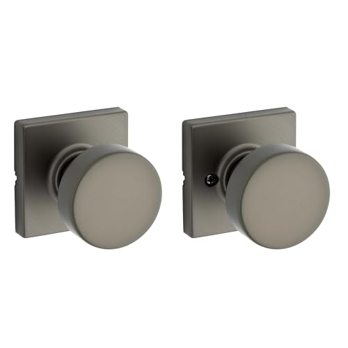 Image of Kwikset Pismo Interior Square Passage Door Knob, Handle for Closet and Hallway Doors, Non-Locking Doorknob, Gunmetal