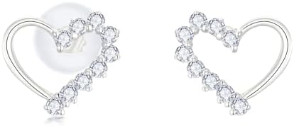 10k Gold 0.14 ct Lab Grown Diamond Heart Stud Earrings for Women,...