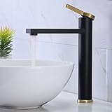 Vessel Sink Faucet,Matte Black and Brushed Gold Single Handle Tall Bathroom Faucet,Modern Stainless