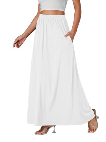 Vrtige Women's Casual Elastic High Waist Flowy Hem A Line Maxi Skirt with Pockets3