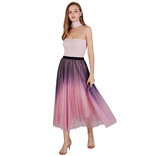 CHICWISH Women's Shimmer Gradient Pleated Mesh Maxi Skirt2