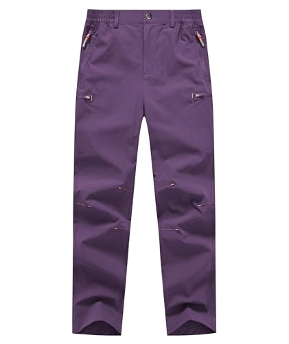Buyboxs Outdoorhose Mädchen Wasserdicht Sommer Wanderhose Kinder Dry Fit Outdoor Trekking Hose Stretch Mädchen Zipper Pockets M(134-140) Lila