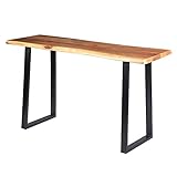 TUP THE URBAN PORT 195122 Industrial Wooden Live Edge Desk with Metal Sled Leg Support, Brown and Black