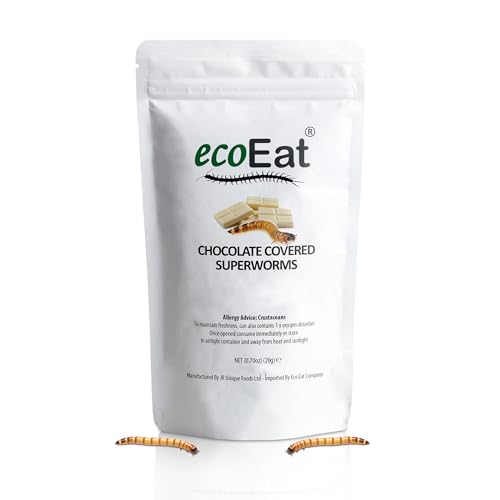 ecoEat Edible Bugs White Chocolate Covered Superworms – 10g Bag- Edible Insects Roasted Superworms Dipped in White Chocolate - Snack Food Gift