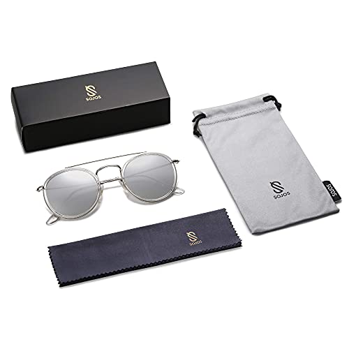 Image of SOJOS Retro Vintage Round Polarized Sunglasses for Women Men Double Bridge Circle Sunnies SJ1104