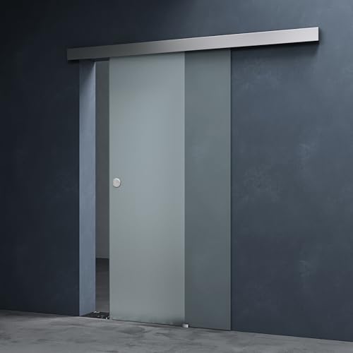 Mai & Mai Glasschiebetür komplettset Amalfi in Vollsatiniert Griffart: Muschelgriff BxH: 77 5x205cm 15 mm Wandabstand 8mm ESG-Sicherheitsglas