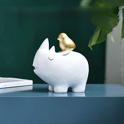 Singing Rhino with Bird Sculpture Ornaments Figurine | Animal Theme, Nordic Inspired Decoration for Home Decor Accents | Great Gift for All Occasions | Handcrafted Resin (Big)