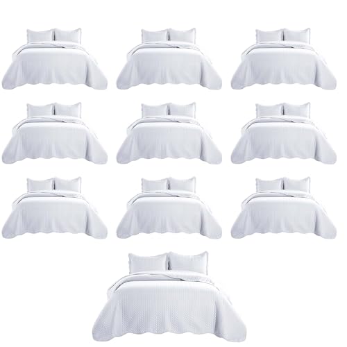 IR Imperial Rooms Twin Quilt Bedding Set (68” x 86”) - Bulk Pack of 10 Wholesale for Hotels, Guest Bedroom & Airbnbs - Lightweight Microfiber Reversible Embossed Quilts Bedspreads (White)
