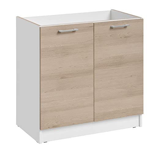Cuisineandcie - Meuble sous-évier Eco Chene Naturel 2 Portes L 80 cm Cover