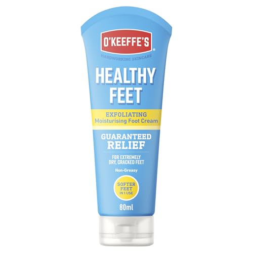 O'Keeffe's Healthy Feet Urea Foot Cream, Exfoliating Moisturiser for Dry Cracked Heels & Feet, Heel Repair Cream, Softer Feet in One Use, 80ml Tube