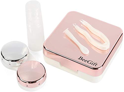 Pacote com 2 mini estojo de viagem para lentes de contato, kit de contêiner BeeGift, estojo rígido p