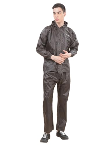 Image of Dollar Men's Waterproof PVC Raincoat Set | Zipper & Button Closure | Hood & Pocket | Full Sleeve Jacket Pant Rainwear Suit | Lightweight Leakproof Rain Protection for Outdoor, Biking, Riding