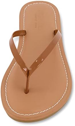CUSHIONAIRE Women's Cora Flat Flip Flop Sandal with +Comfort and Wide Widths Available, Cognac Patent 7 | Image 2