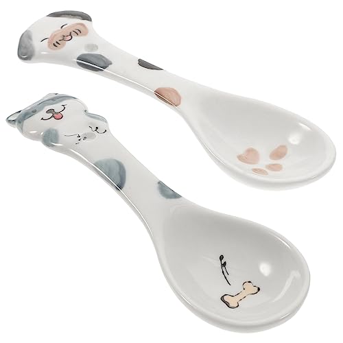 Toyvian 2pcs Ceramic Pet Food Scoops Random Style Pet Feedin