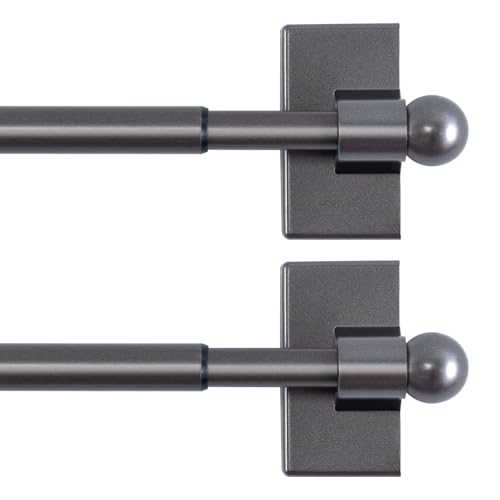 H.VERSAILTEX 2 Pack Magnetic Curtain Rods for Metal Doors, 16 to 28 Inch, 1/2 Inch Diameter, Multi-Use Adjustable Appliances for French Doors Magnetic Cafe Curtain Rod(Pewter)
