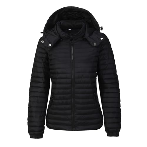 TONY BACKER Piumino Donna 100 Grammi Mezza Stagione Avvitato Trapuntato con Cappuccio Rimovibile per Lavoro Scuola Moto Quotidiano Attività All'Aperto DG004 (IT, Testo, L, Regular, Regular, NERO)