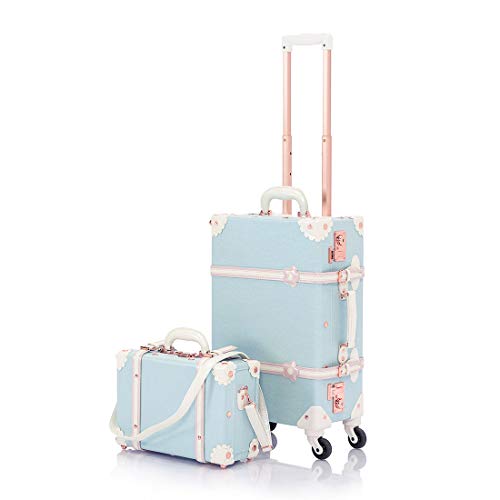 COTRUNKAGE Floral Vintage Trunk TSA Lock 2 Piece Spinner Luggage Set for Women