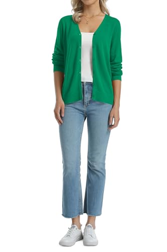 Image of QUALFORT Women's 100% Cotton Lightweight Cardigans Long Sleeve Knitted Button Down Sweater