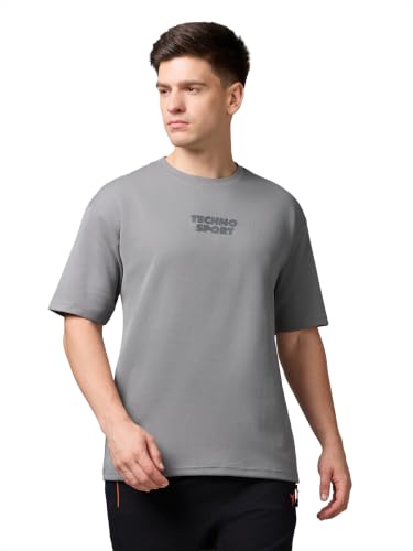 Image of TECHNOSPORT Men Printed Oversized Round Neck T-Shirt with COTFLEX, Dry Fit Sports Tee, Oversized Activewear T-Shirt for Gym, Running, Sports & Casual Wear