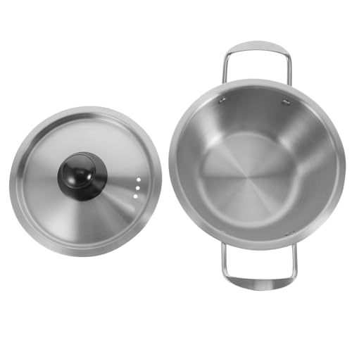 SHINEOFI Olla Pequeña para Sopa de 18 CM en Acero Inoxidable Tapa y Doble Asa Adecuado para Fideos Ramen Cocina Doméstica y Utensilios de Cocina Hogar