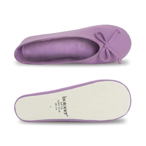 Image of Isotoner Women's Stretch Ballerina Slippers Soft House Shoes with 4 Way Stretch Fit, Bow Detail & Leather Sole