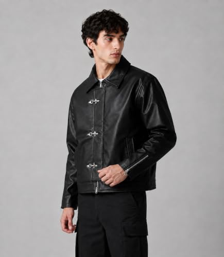 EXOTIX Men Burgundy Faux Leather Jacket - Image 3