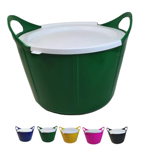 netproshop Vielseitige Flexischale 17 Liter mit Griffen mit weißem Deckel - robust & flexibel für Stall, Haushalt usw., Farbe:Dunkelgruen